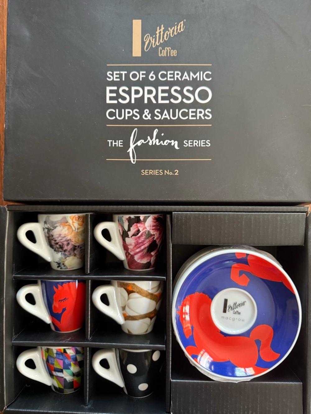 Set of 6 Ceramic Espresso Cups & Saucers - Victoria Coffee Co Fashion Series